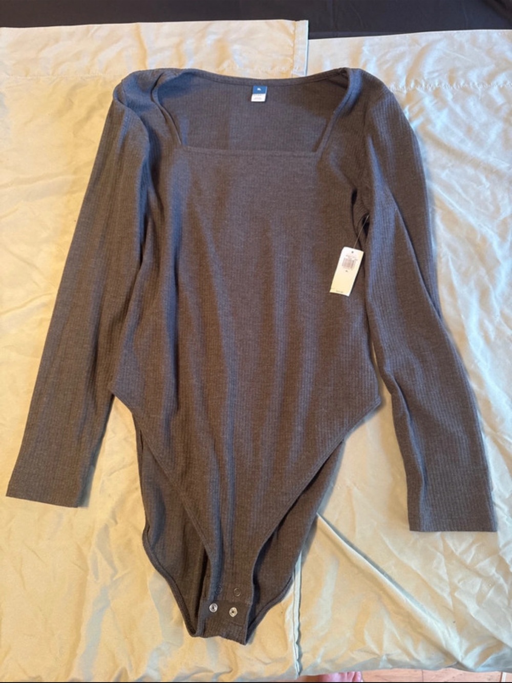 Old Navy Women's Ribbed Scoop-Neck Bodysuit - Charcoal Gray